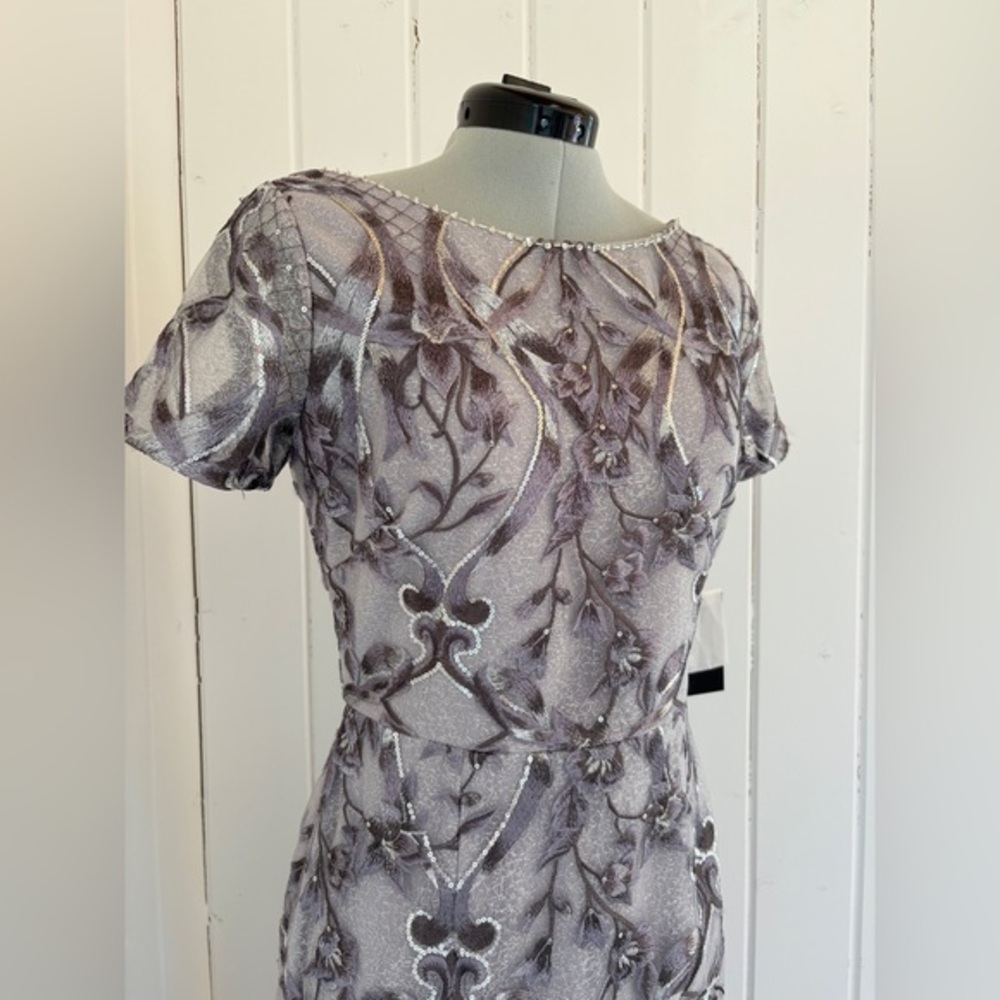 Marchesa Notte “Malaguena” Embroidered Tulle Gown – Lavender/Silver – Size 8
